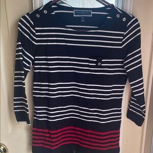 Karen Scott Women's Navy and Red Striped Crew Neck Sweater